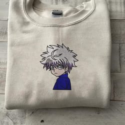 killua zoldyck embroidered crewneck, hunter x hunter embroidered sweatshirt, inspired embroidered manga anime hoodie 3