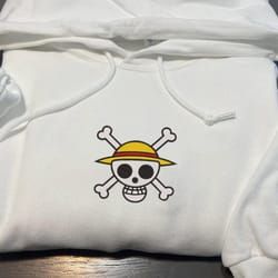 luffy embroidered crewneck, one piece embroidered sweatshirt, inspired embroidered manga anime hoodie 2