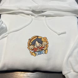 luffy embroidered crewneck, one piece embroidered sweatshirt, inspired embroidered manga anime hoodie 3