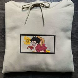 luffy embroidered crewneck, one piece embroidered sweatshirt, inspired embroidered manga anime hoodie 4