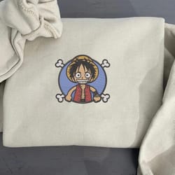 luffy embroidered crewneck, one piece embroidered sweatshirt, inspired embroidered manga anime hoodie
