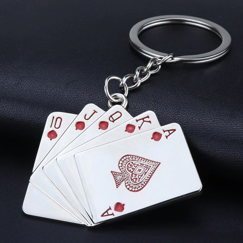 5 Playing Card Keychain For Car GuysRed
