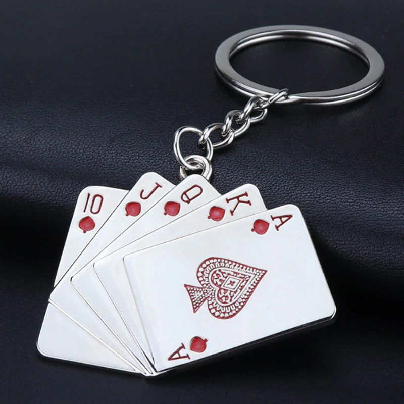 5 Playing Card Keychain For Car GuysRed
