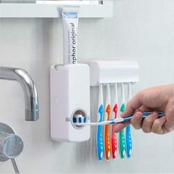 automatic toothpaste dispenser set with toothbrush caddy & toothpaste holder