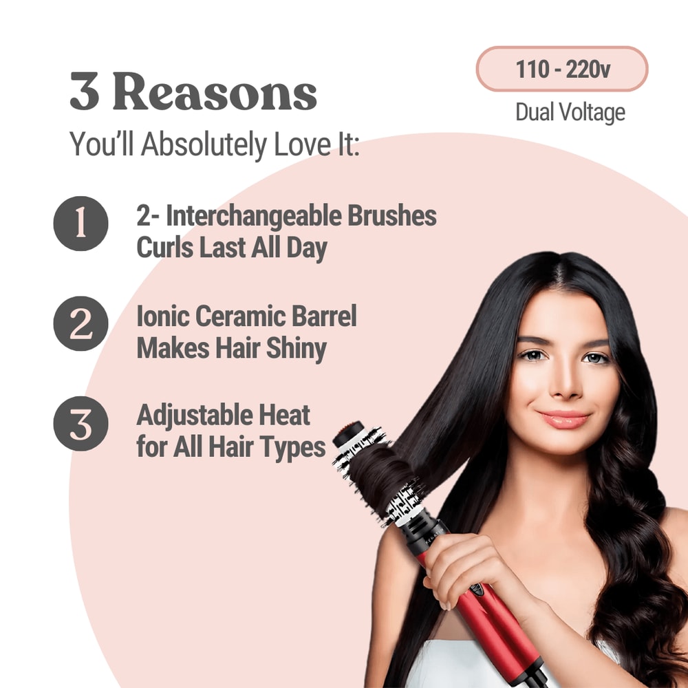 2in1 Hot Air Styler And Rotating Hair Dryer Electric Blow Dryer With AntiScald Bristles Ceramic Bar 6