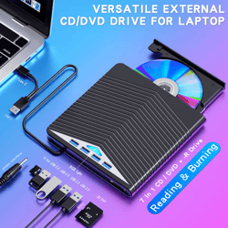 usb external cd dvd drive for pc laptop windows 10/11, burner & reader for easy file access