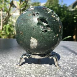 Tengizite Sphere 75 mm Shaitanite Stone Ball Dark Green Dragon Glass Rare Mineral by UralMountainFinds