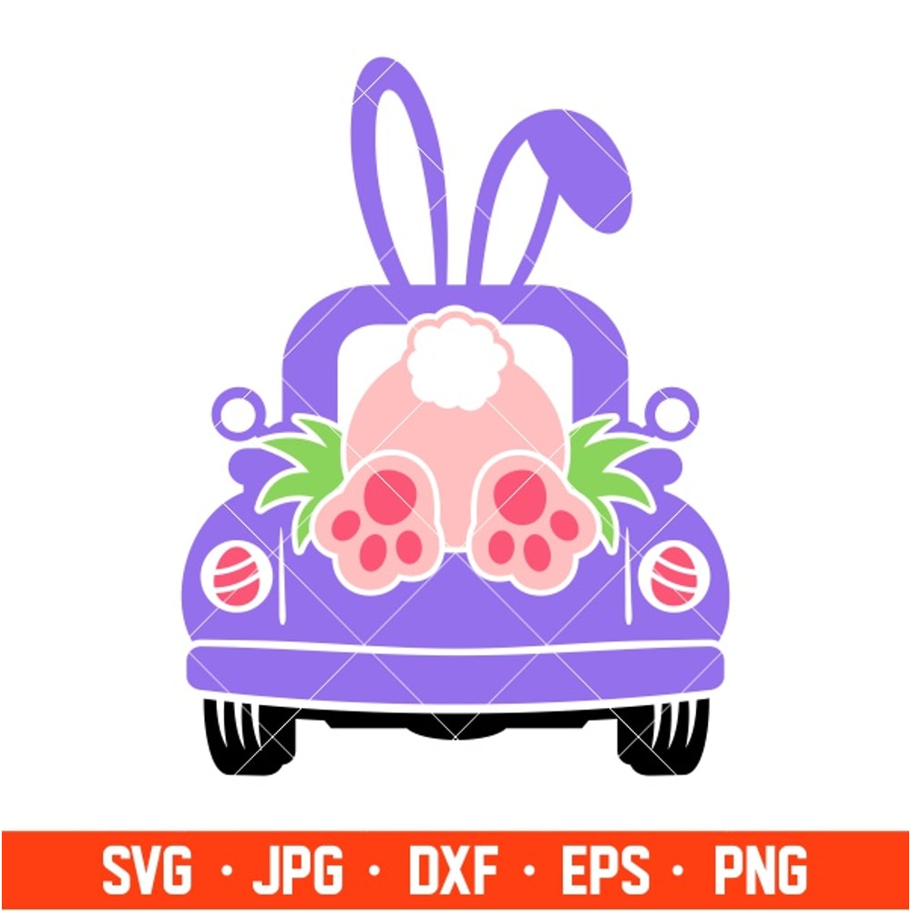 Easter Truck Rabbit Back Svg, Happy Easter Svg, Easter egg Svg, Spring Svg, Cricut, Silhouette Vector Cut File.jpg
