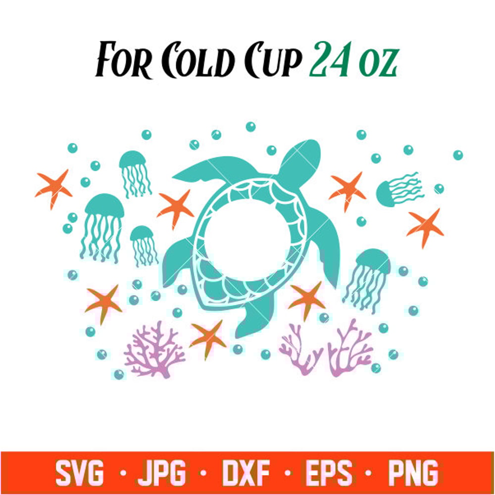 Sea Turtle Full Wrap Svg, Starbucks Svg, Coffee Ring Svg, Cold Cup Svg, Cricut, Silhouette Vector Cut File.jpg