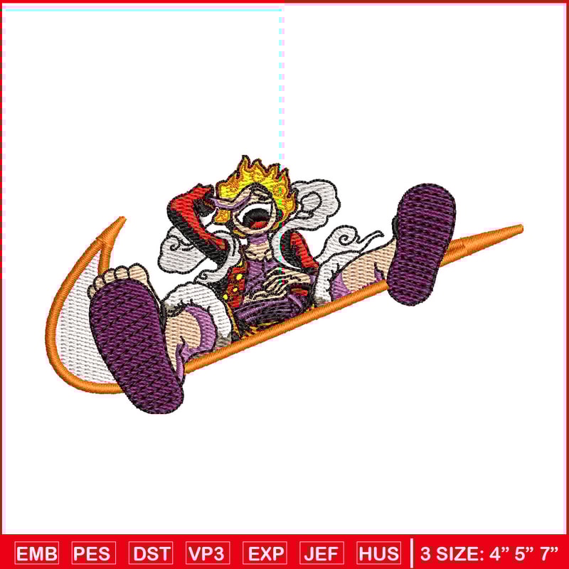 Luffy gear nike embroidery design, One piece embroidery,Nike design, Embroidery shirt, Embroidery file, Digital download 1.jpg