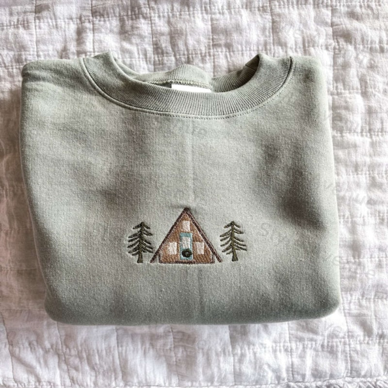 A-Frame Cabin Embroidered Sweatshirt 2D Crewneck Sweatshirt For Family.jpg