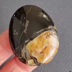 rare high quality simbircite-ammonite with silver pyrite natural stone cabochon 44 x 33 x 8 mm , cabochon for jewelry