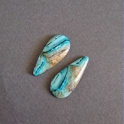 rare chrysocolla with smithsonite cabochon stones, 29 x 13 x 4 mm, natural chrysocolla crystal, blue & green gemstone, c
