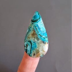 rare chrysocolla with smithsonite cabochon stone, 44 x 23 x 5 mm, natural chrysocolla crystal, blue & green gemstone