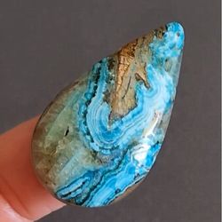 rare chrysocolla with smithsonite cabochon stone, 40 x 21 x 6 mm, natural chrysocolla crystal, blue & green gemstone