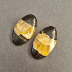 rare high quality simbircite-ammonite with silver pyrite natural stone cabochons (pair) 35 x 20 x 6 mm , cabochon
