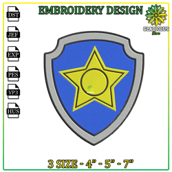 chase badge embroidery design, paw patrol embroidery, paw patrol cliparartoon paw embroidery design png