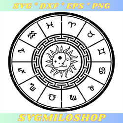 Zodiac Circle with Horoscope Signs Svg, Astrology Symbols