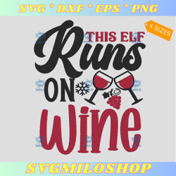 This Elf Runs On Wine Embroidery Design  Elf Wine Xmas Embroidery Design