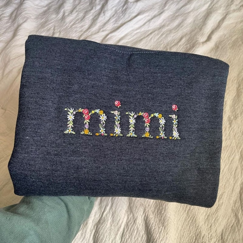 Floral Mimi Embroidered Sweatshirt With Custom Initial On Sleeve, Gift For Mimi Grandma.jpg