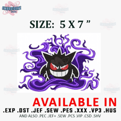 gengar embroidery design, anime embroidery, anime design, anime shirt, embroidered shirt, digital download