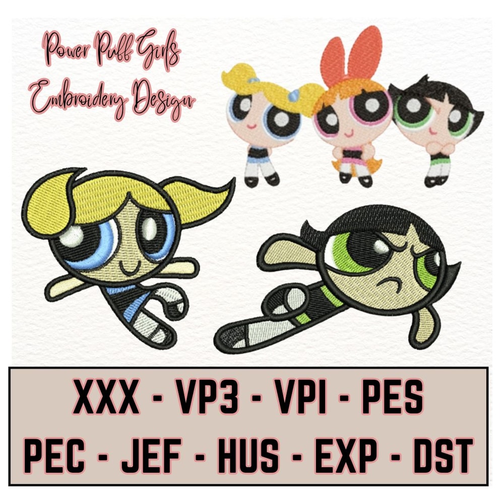 Powerpuff Girls Cartoon Embroidery Bundle Design Cute Character Embroidery Patterns Digital Embroidery Files 0
