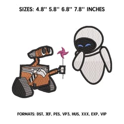 walle and eva embroidery design file, wall-e embroidery design, couple design brother, robots embroidery design