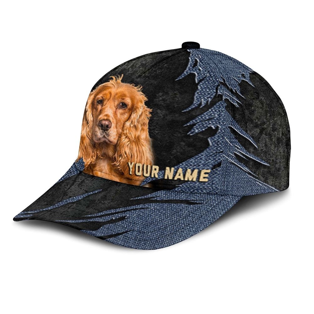 Cocker Spaniel Jean Background Custom Name & Photo Dog Cap - Classic Baseball Cap All Over Print - Gift For Dog Lovers 3.jpg