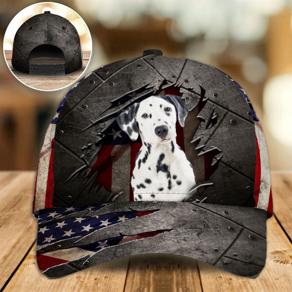 Dalmatian On The American Flag Cap Custom Photo - Hats For Walking With Pets - Gifts Dog Caps For Friends 1.jpg