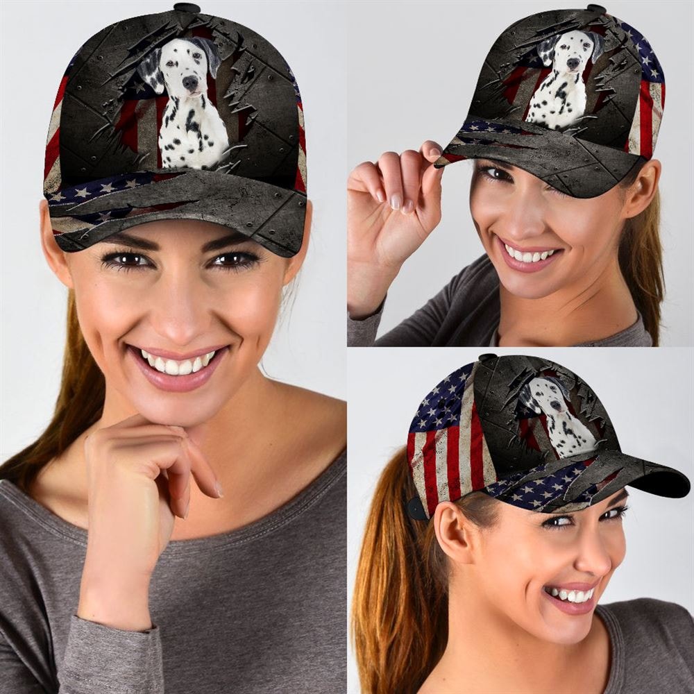 Dalmatian On The American Flag Cap Custom Photo - Hats For Walking With Pets - Gifts Dog Caps For Friends 2.jpg