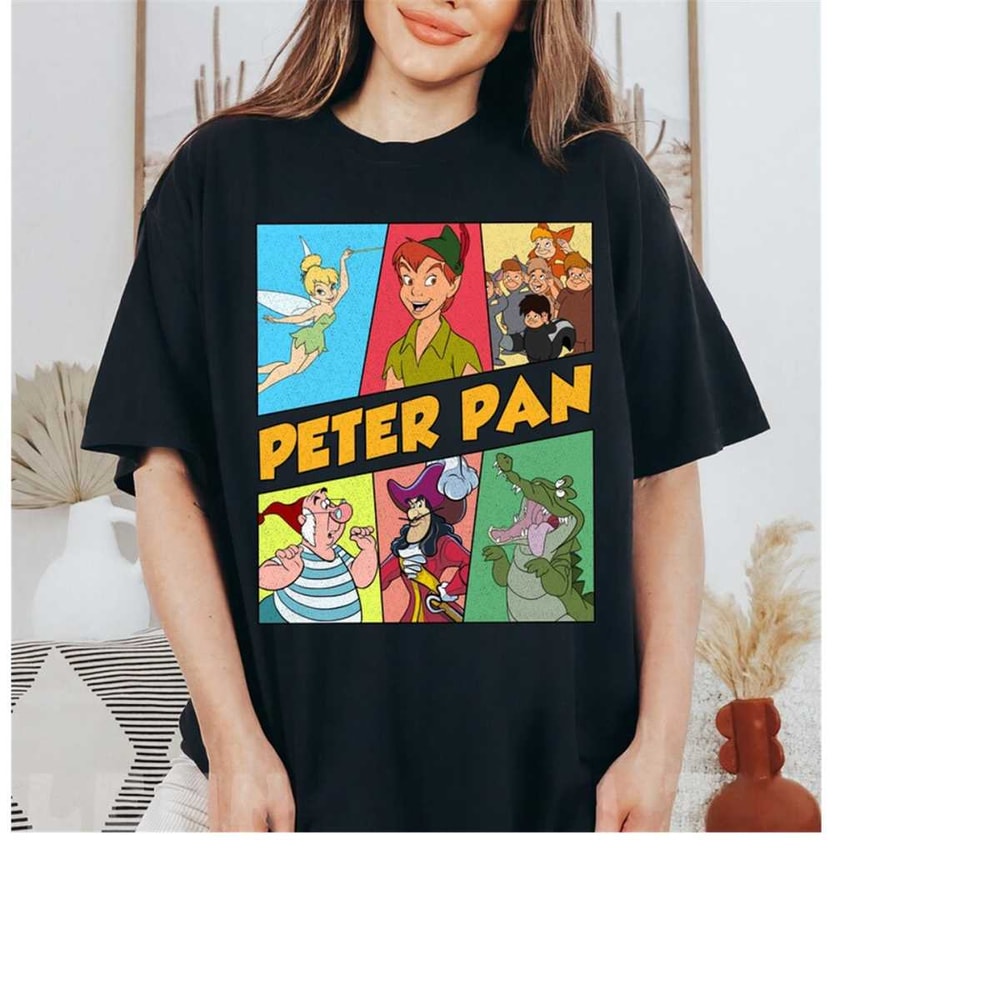 Disney Peter Pan Retro Characters T-Shirt, Tinker Bell Captain Hook, Disneyland Family Vacation Trip, Matching Family Sh.jpg