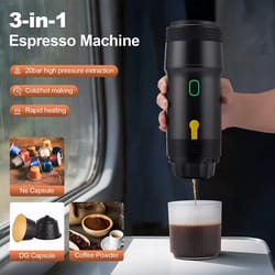 electric portable coffee machine, 3-in-1 italian espresso maker for car, home travel, compatible with capsules ground
