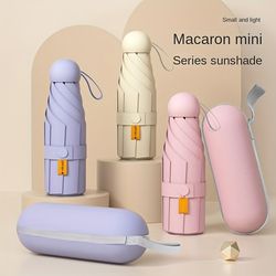 compact travel mini umbrella with uv protection, 5 fold ultra lightweight, portable manual sunshade umbrella