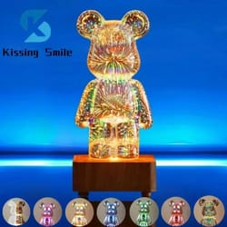 led 3d bear firework night light, usb color changeable ambient lamp with 7 colors, 3 light modes for kids room, bedroom
