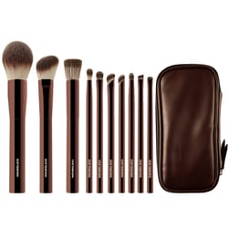 makeup brush set hourglass powder eyeshadow, domed crease stippling angled shadow brow brushes with cosmetic bag