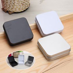 mini tinplate storage box, square small tin box portable, solid color packaging tins container coin jewelry box geometri