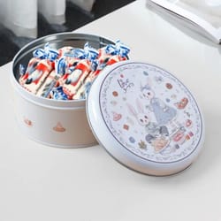 cartoon rabbit tinplate candy chocolate boxes, metal round cookie tin packaging, multifunction empty biscuit iron can