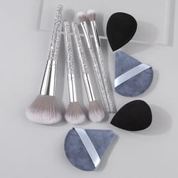 makeup brush set with diamond handles, soft bristle blush eyeshadow contouring brush, makeup sponge powder puf