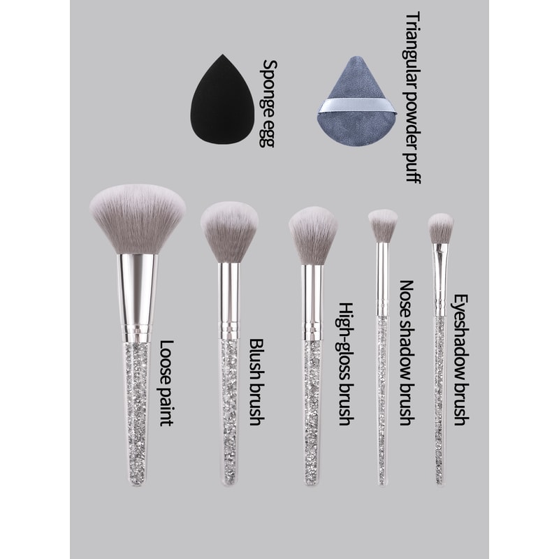 Makeup Brush Set with Diamond Handles, Soft Bristle Blush Eyeshadow Contouring Brush, Makeup Sponge Powder Puf