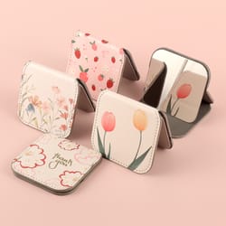 portable square stainless steel makeup mirror, printed pattern, anti fall, dirt resistant, desktop handheld pocket
