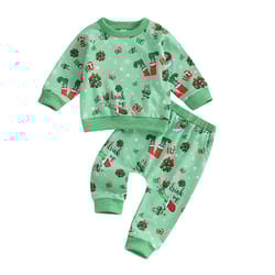 2pcs baby christmas outfits set, long sleeve letter print sweatshirt & pants for toddlers warm holiday gift