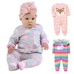 spring autumn baby girl romper, warm fleece animal jumpsuit pajamas outfit with zipper for newborn infants