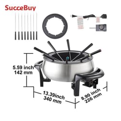 succebuy electric fondue pot set for cheese & chocolate, 3 quart steel melting, fondue pot with temperature control