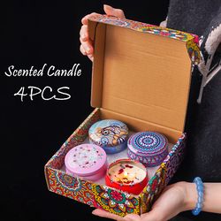 soy candles gift set, 4pcs box with dried flowers, long lasting scented jar candles for home, romantic decor