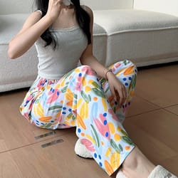 women's floral print pajama pants, loose fit viscose loungewear, anti mosquito wide leg pants for summer and autumn