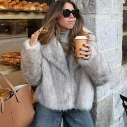 hh women elegant faux fur coat warm fluffy loose long sleeve lapel jacket autumn winter fashion high street lady outerwear