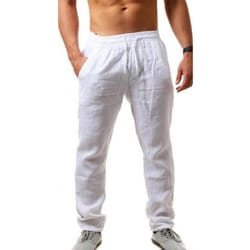 breathable men's cotton linen pants, solid color, relaxed fit for streetwear and fitness