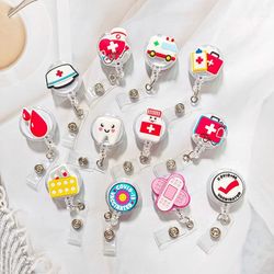creative cartoon nurse id badge clip, retractable reel, easy pull clip set for medical professionals, student doctor