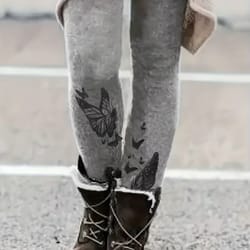 butterfly printed leggings, womens plus size, high waisted tights, casual long pants for spring and autumn