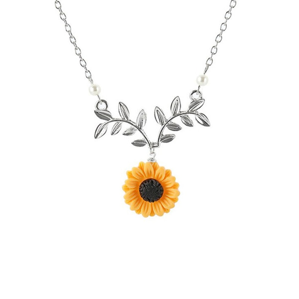 Zinc Alloy Sunflower Pendant Necklace With Leaves 3